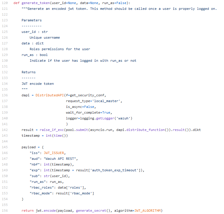 The RBAC JWT token generation algorithm